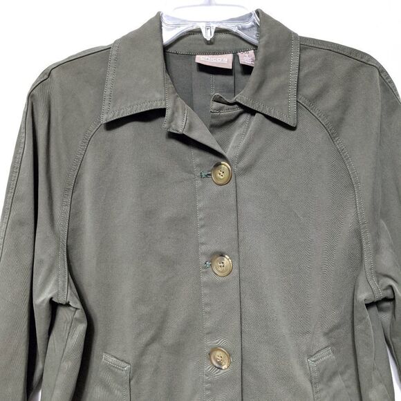 CHICO'S Green Chambray Swing Coat M/8 - Picture 2 of 8